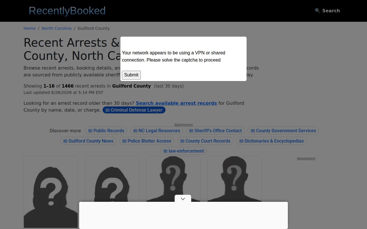 Recently Booked Guilford County secondary arrest source