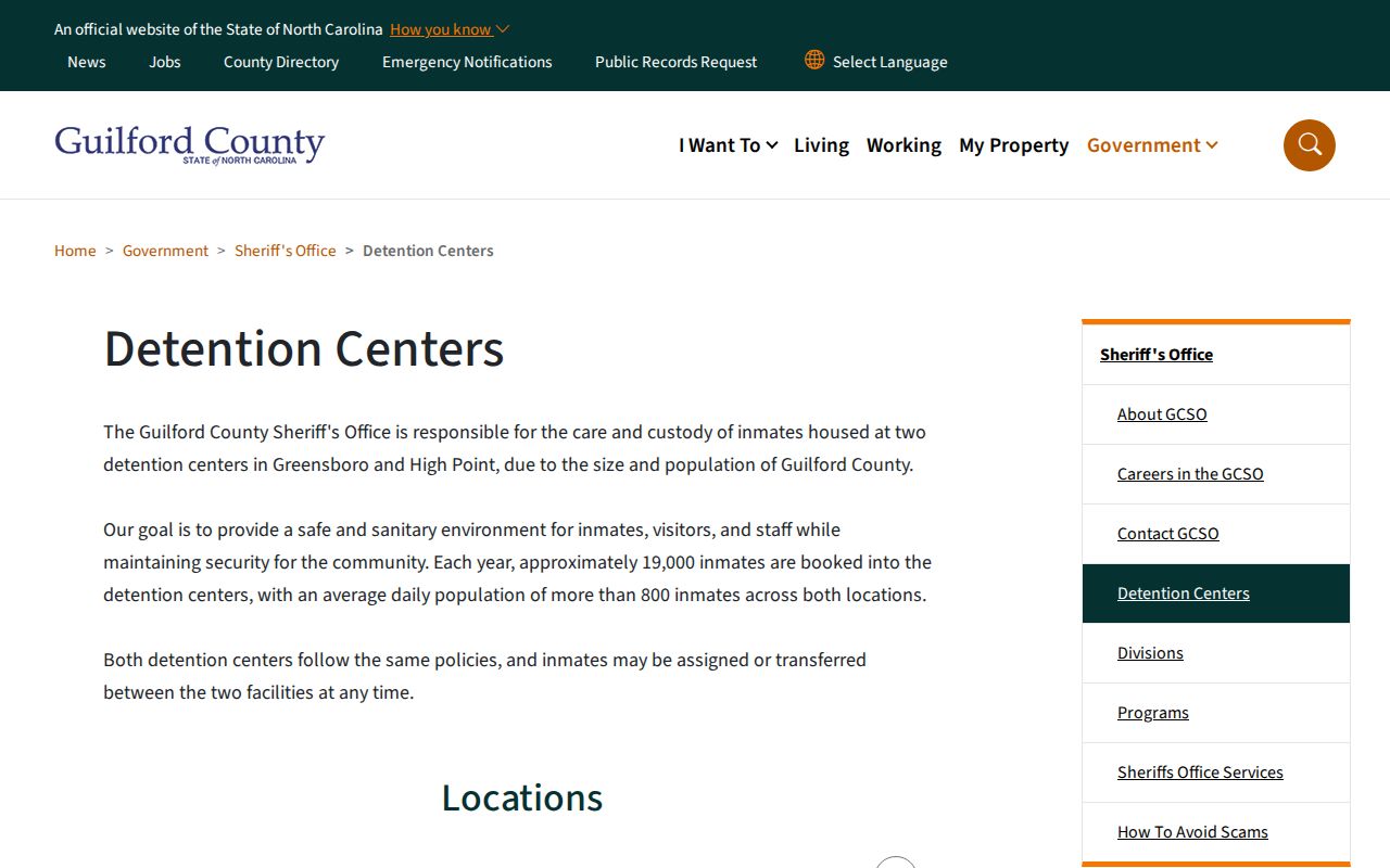 Guilford County detention centers official custody information