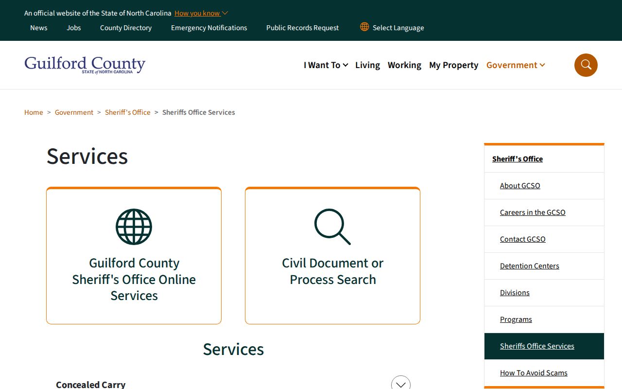 Guilford County Sheriff official services and arrest-record source